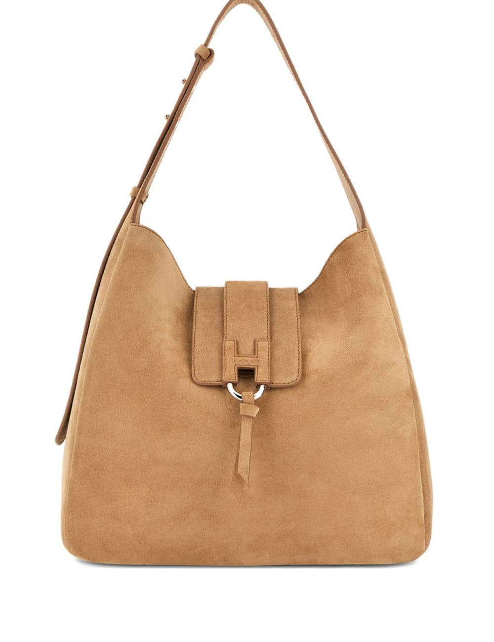 Borsa a spalla con fibbia H in suede marrone Hogan - donna 
