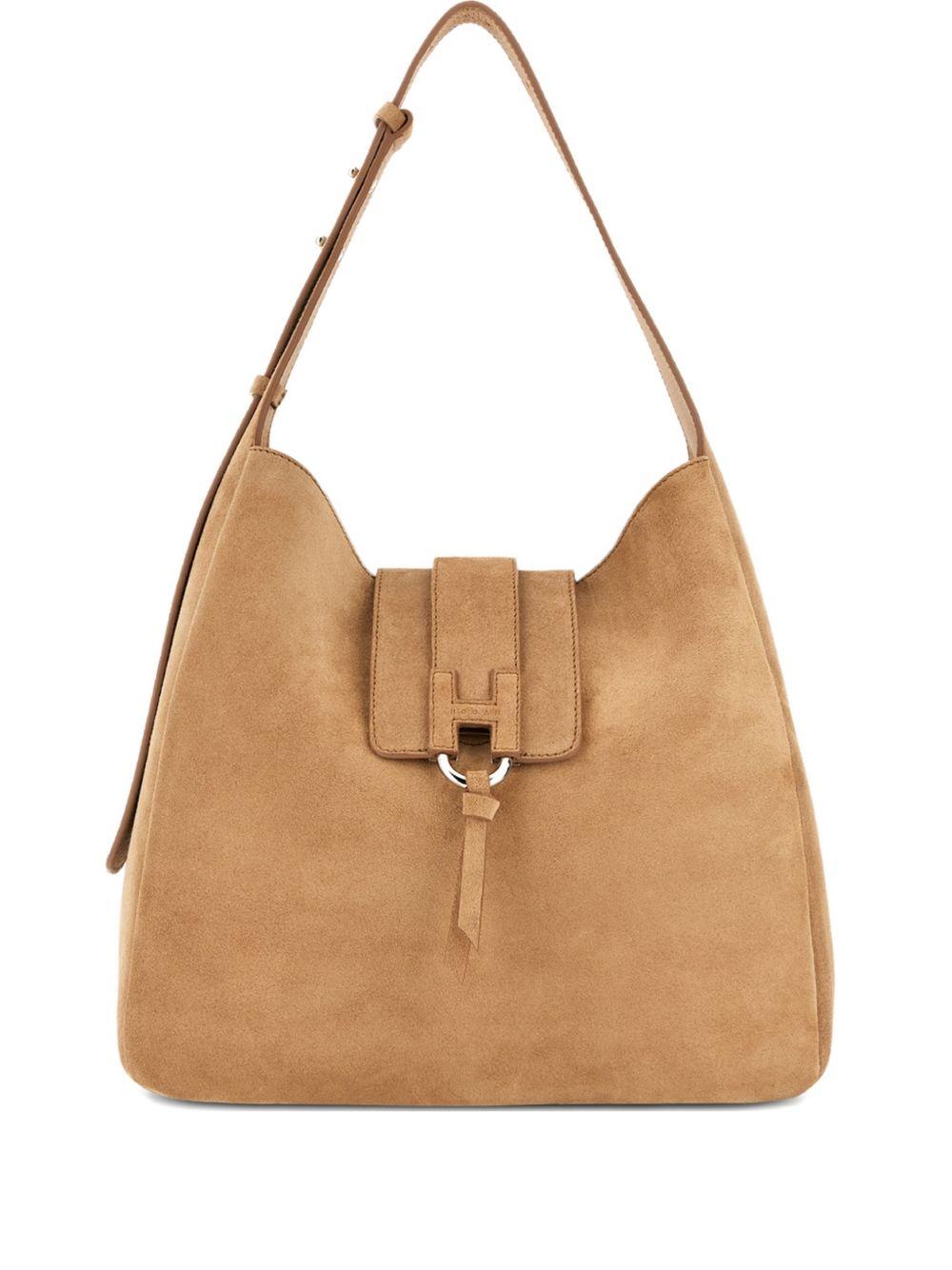 Borsa a spalla con fibbia H in suede marrone Hogan - donna 