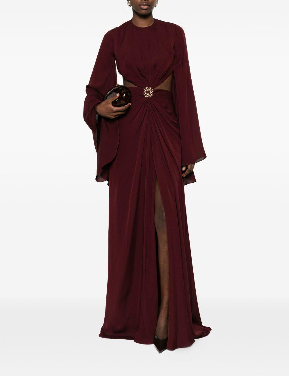 Abito lungo con decorazioni e dettagli cut-out in bordeaux Elie saab - donna 