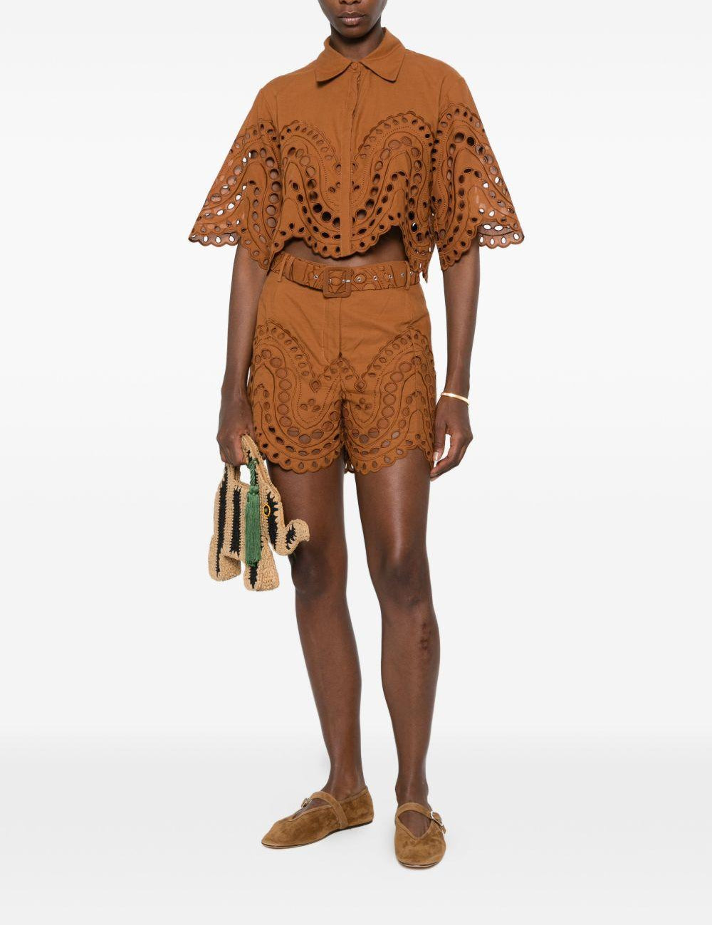 Camicia cropped in broderie-anglaise storm in marrone Charo ruiz ibiza 1989 - donna 