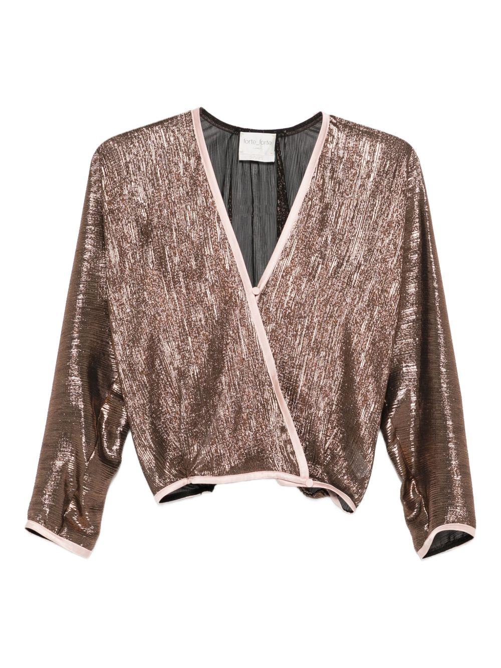 Blusa metallizzata a portafoglio in marrone Forte forte - donna 