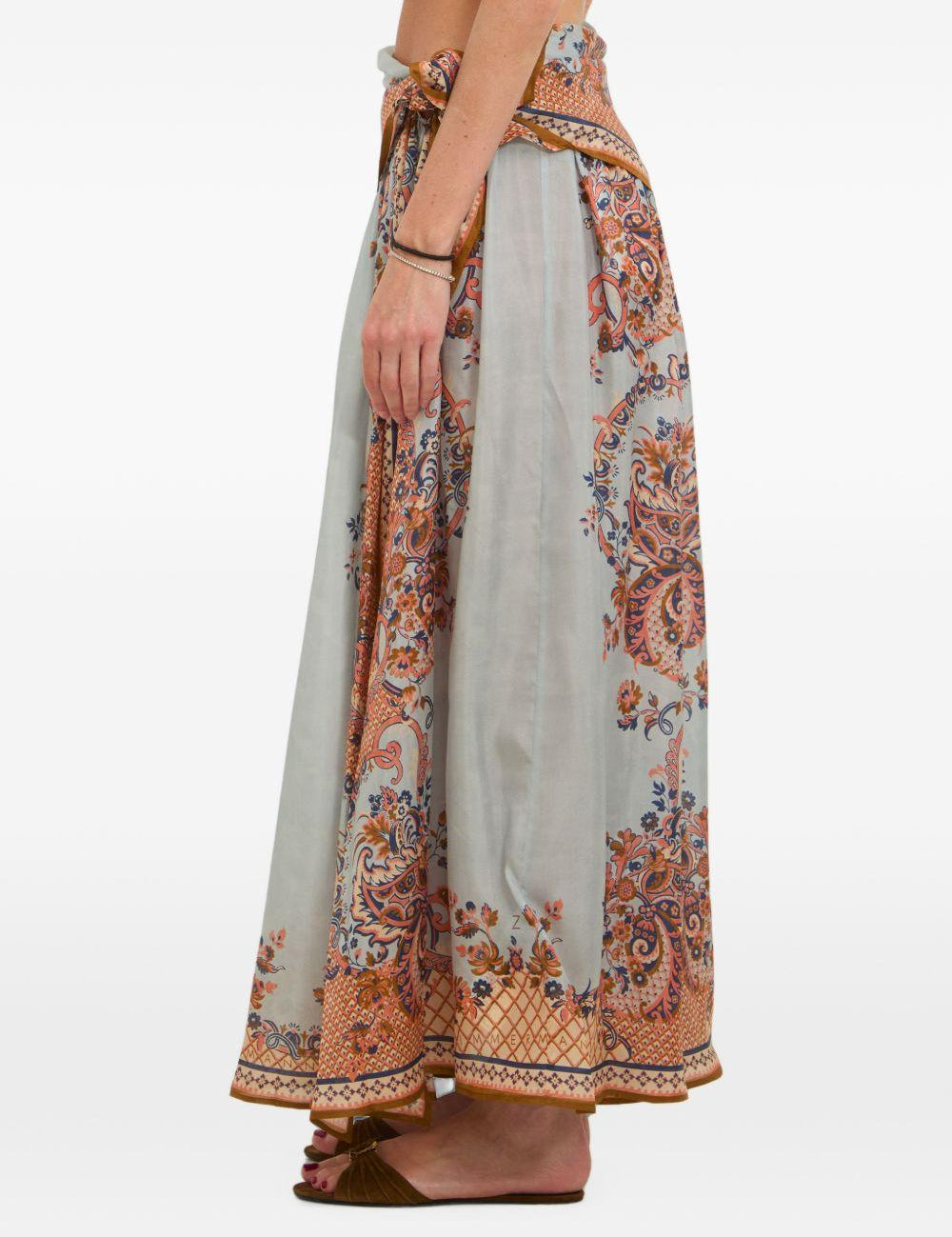 Gonna midi con stampa aster in celeste Zimmermann - donna 