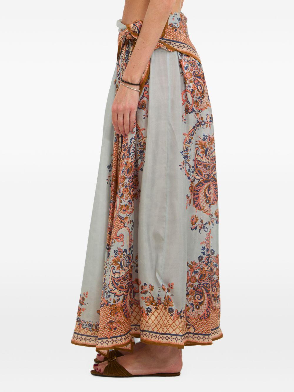 Gonna midi con stampa aster in celeste Zimmermann - donna 