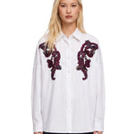 Camicia con ricami floreali 3D in bianco 