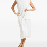 Abito midi con cintura in vita in bianco 