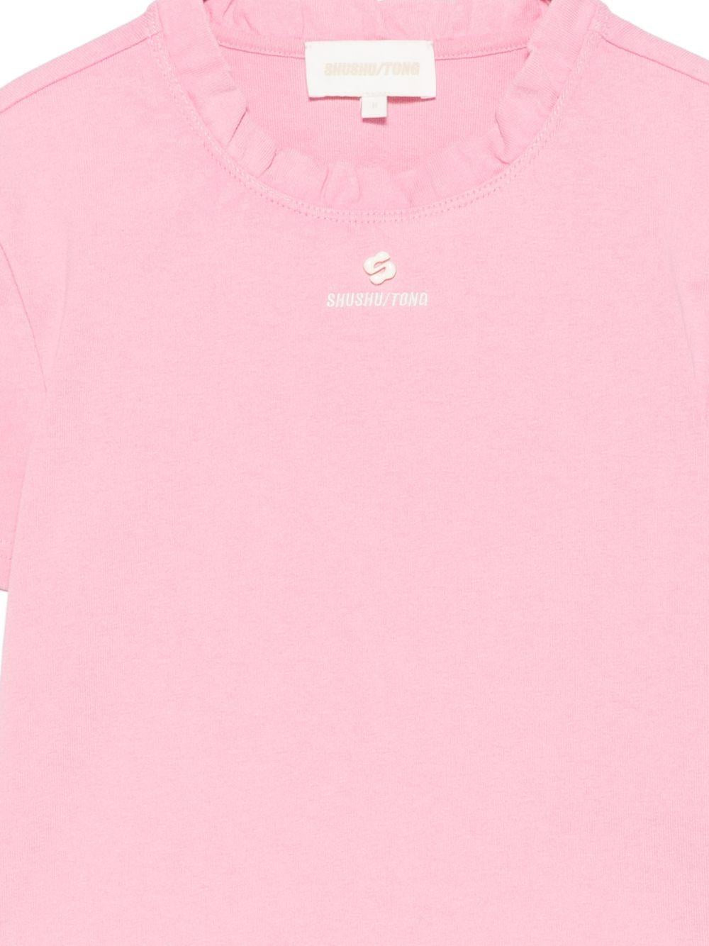 T-shirt con bordi arricciati e logo ricamato in rosa Shushu/tong - donna 