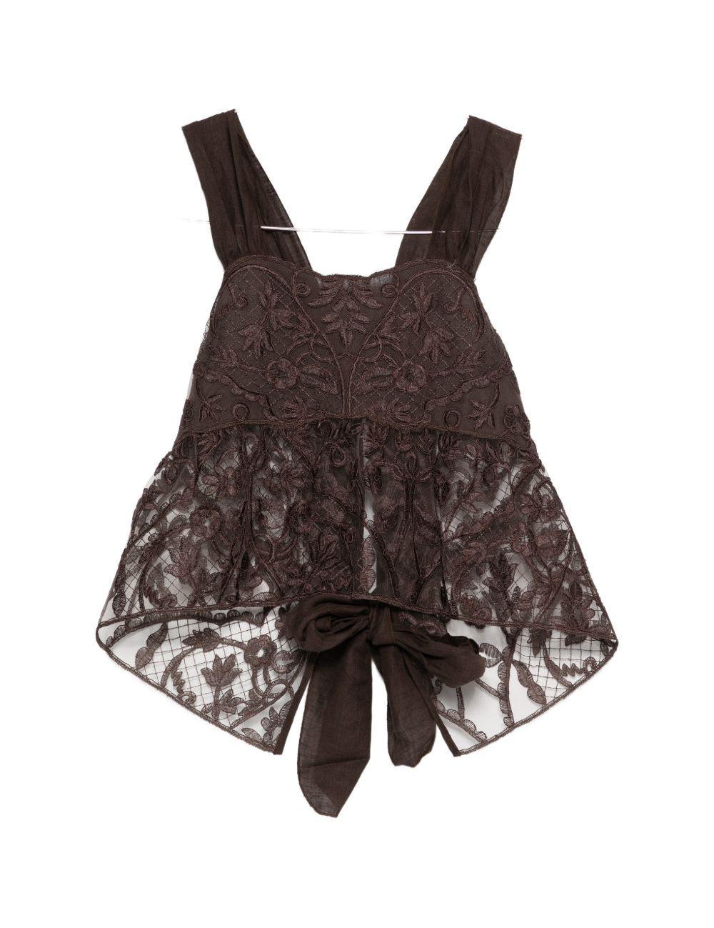 Top in pizzo con motivo floreale in marrone Maurizio - donna 