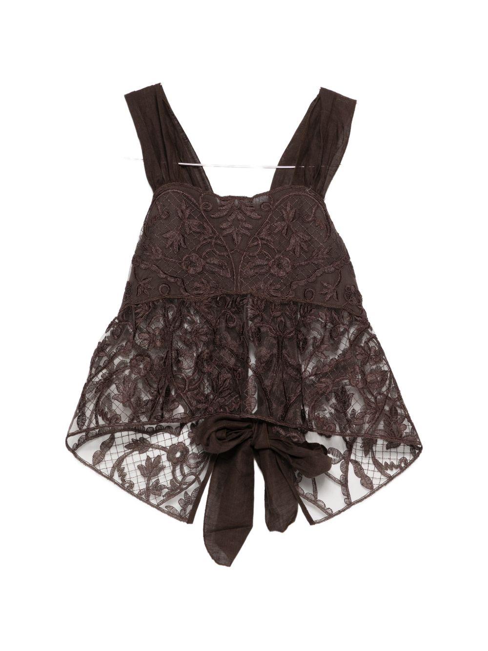 Top in pizzo con motivo floreale in marrone Maurizio - donna 
