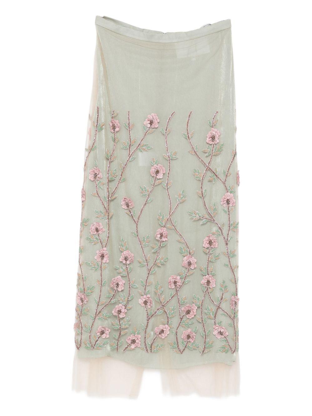 Gonna midi con ricamo a fiori in verde Costarellos - donna 
