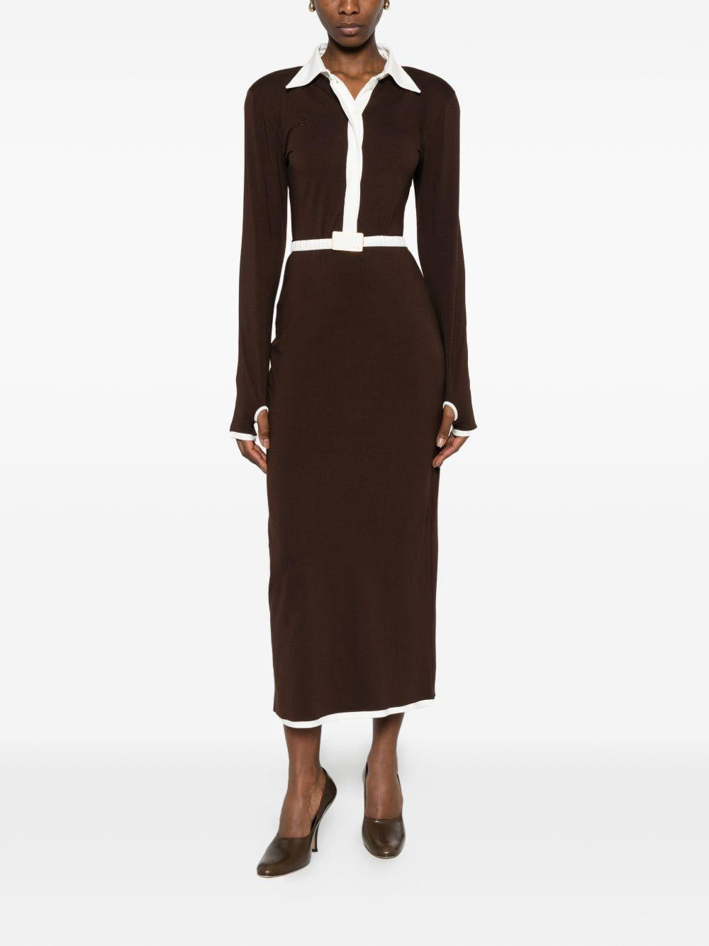 Abito midi con colletto polo in marrone e bianco Rowen Rose - donna 