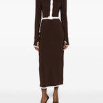 Abito midi con colletto polo in marrone e bianco Rowen Rose - donna 