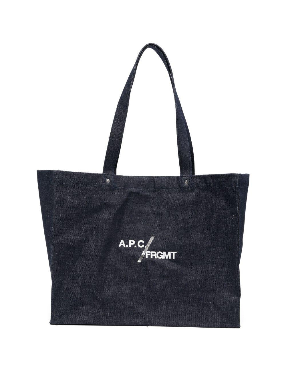 Borsa denim con log in blu indigo 