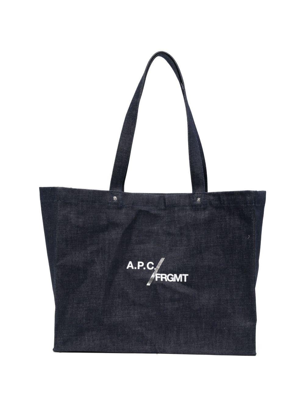 Borsa denim con log in blu indigo 