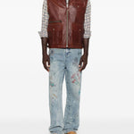 Gilet di pelle con tasche in marrone Found - unisex 
