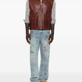 Gilet di pelle con tasche in marrone Found - unisex 