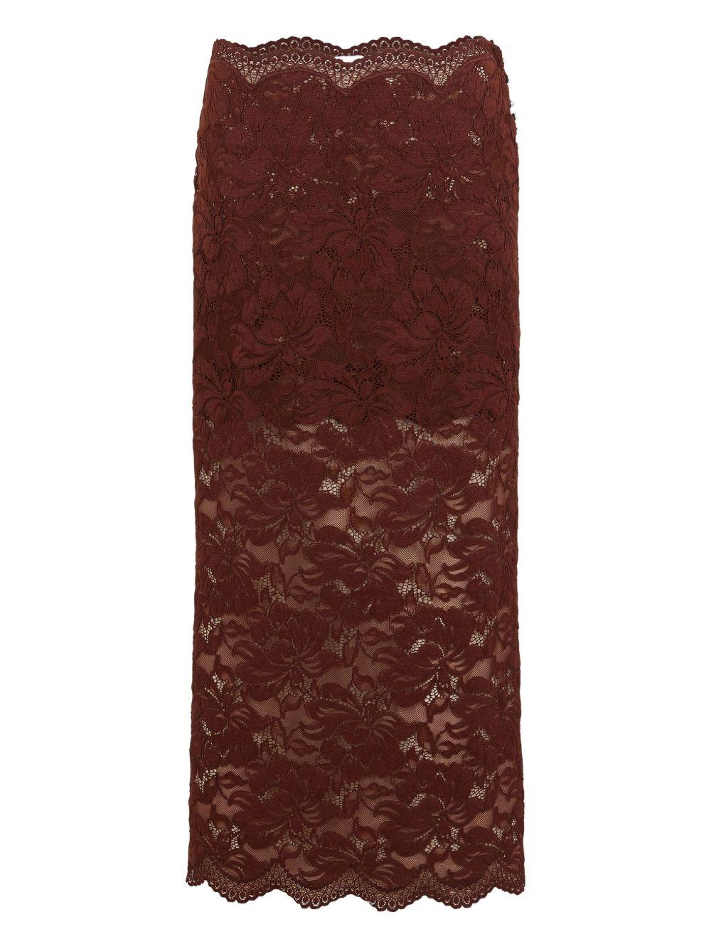 Gonna midi in pizzo mattone Rabanne - donna 