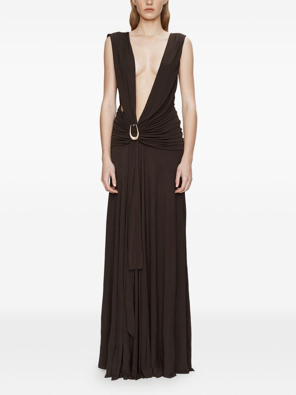 Abito lungo con drappeggio e spilla in marrone Christopher esber - donna 