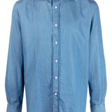 Camicia con colletto classico in denim blu brunello cucinelli - uomo 