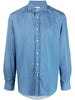 Camicia con colletto classico in denim blu brunello cucinelli - uomo