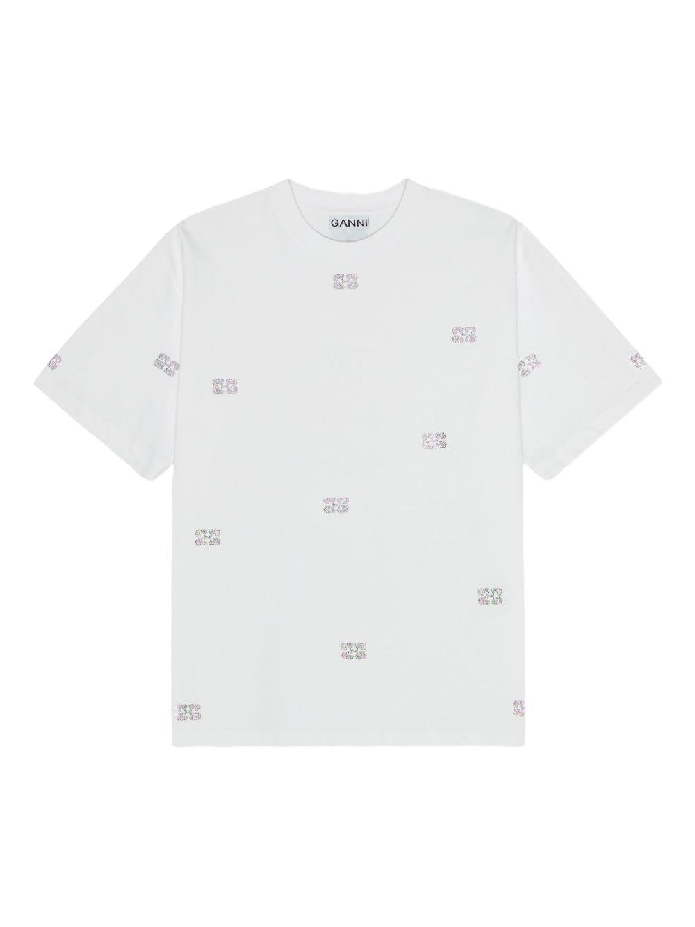 T-shirt con decorazioni di strass in bianco Ganni - donna 