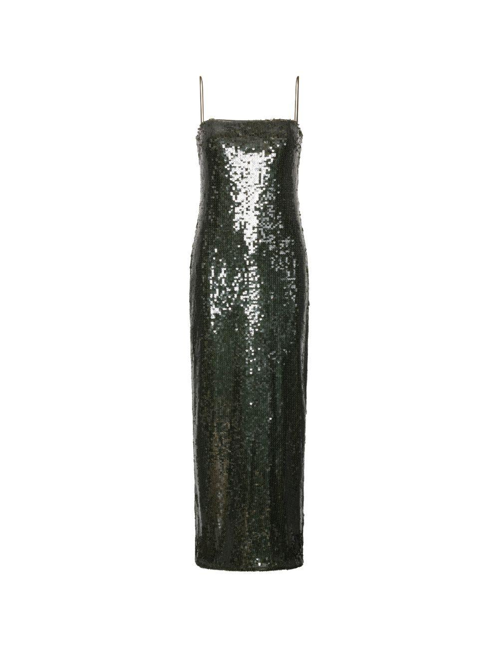 Abito lungo con paillettes in verde 