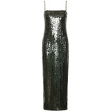 Abito lungo con paillettes in verde 