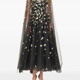 Mantella in tulle con ricamo daisy in nero monique Lhuillier - donna 