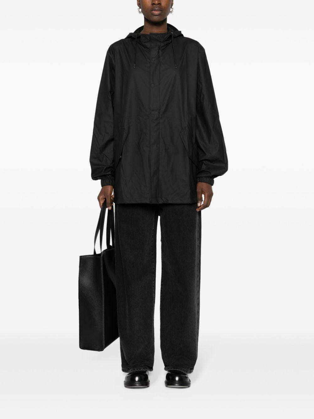 Parka rivestito con cappuccio e coulisse  in nero Rains - uomo 