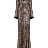 Abito maxi con paillettes in marrone Jenny packham - donna 