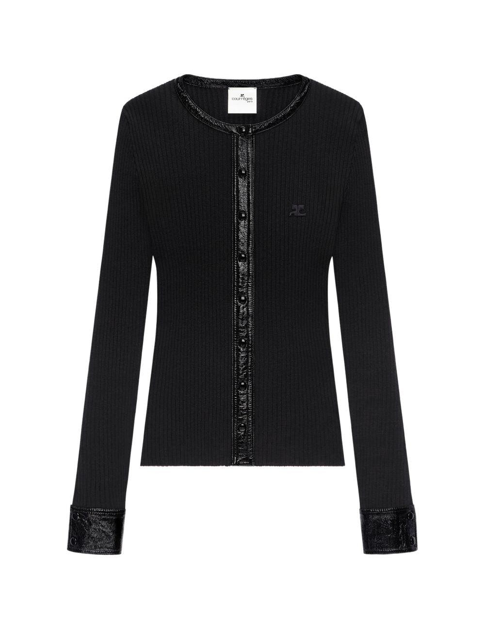 Cardigan con bottoni e logo in nero 