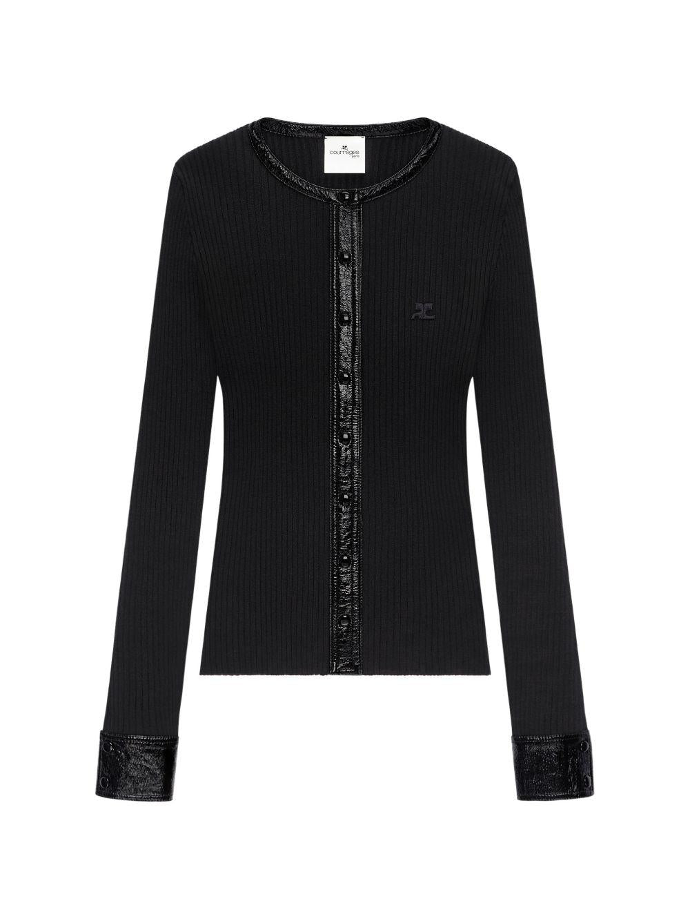 Cardigan con bottoni e logo in nero 