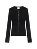 Cardigan con bottoni e logo in nero