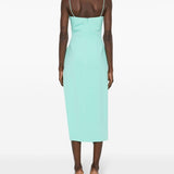 Abito midi in crêpe con dettagli applicati in azzurro - donna 