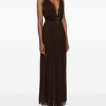 Abito maxi con scollo a V in marrone Tory Burch - donna 