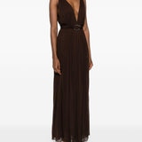 Abito maxi con scollo a V in marrone Tory Burch - donna 