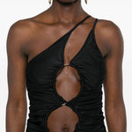 Top asimmetrico con cut-out in nero - donna 