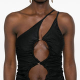 Top asimmetrico con cut-out in nero - donna 