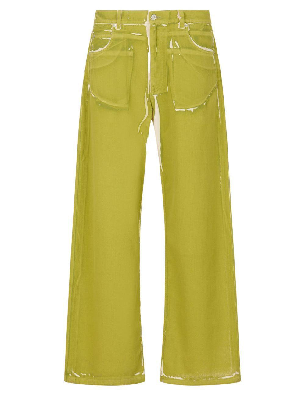 Jeans a gamba larga con stampa in verde Marni - uomo 