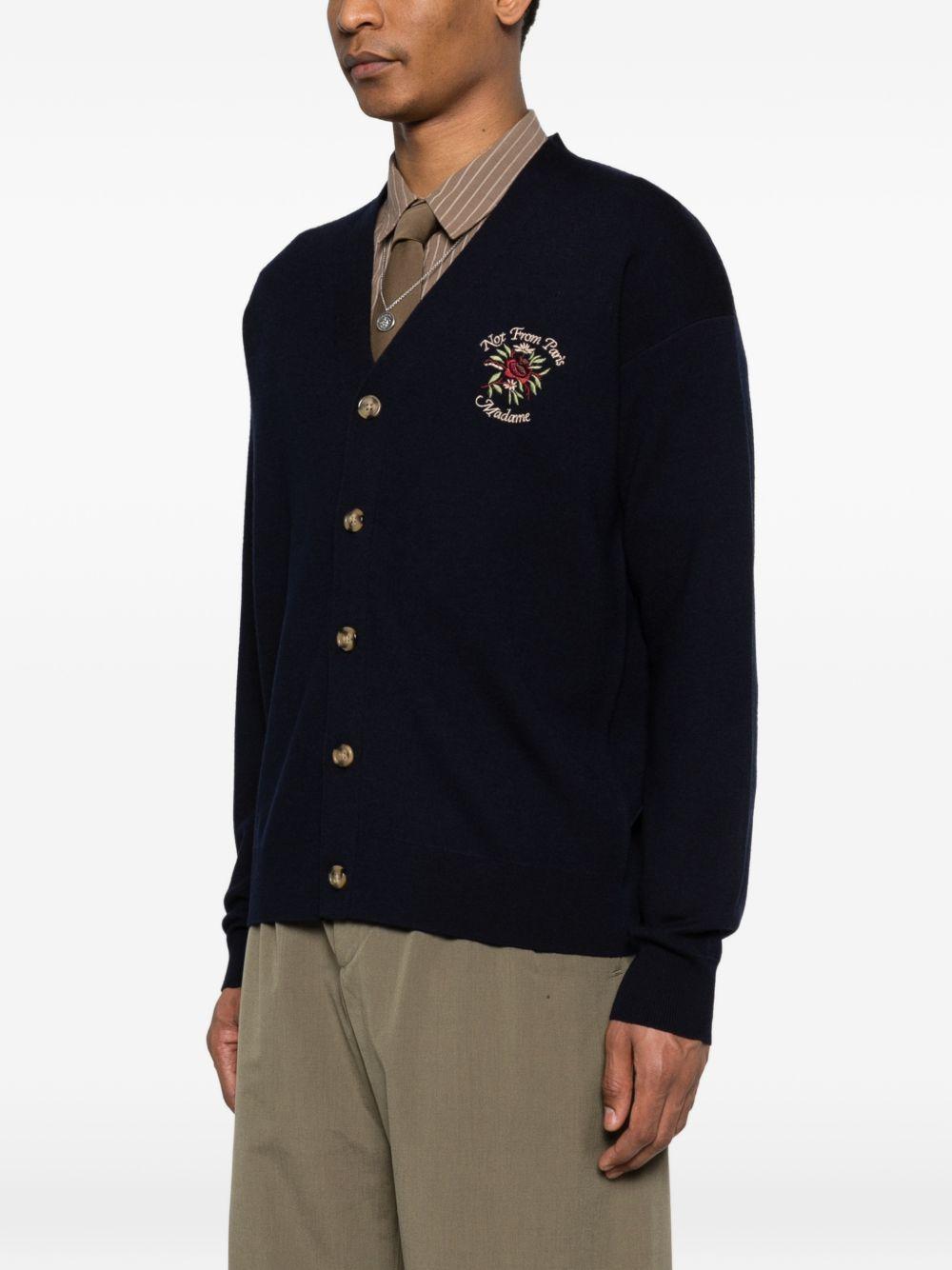 Cardigan con bottoni e ricamo di rose in blu Drole de monsieur - uomo 