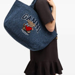 Borsa tote con stampa in blu Ganni - donna 