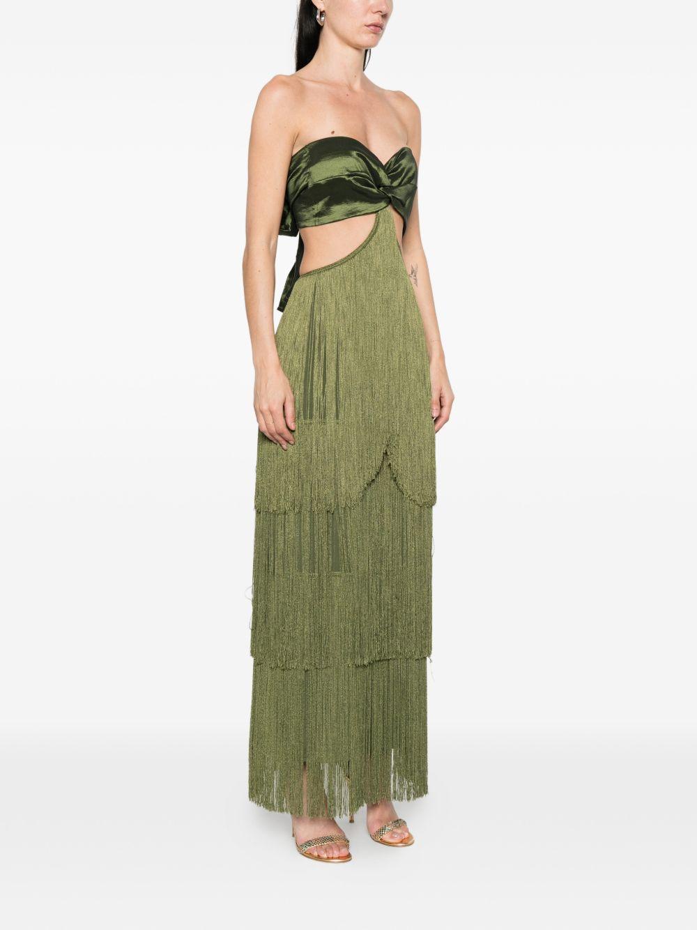 Abito lungo con frange in verde Bless - donna 