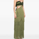 Abito lungo con frange in verde Bless - donna 