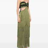 Abito lungo con frange in verde Bless - donna 