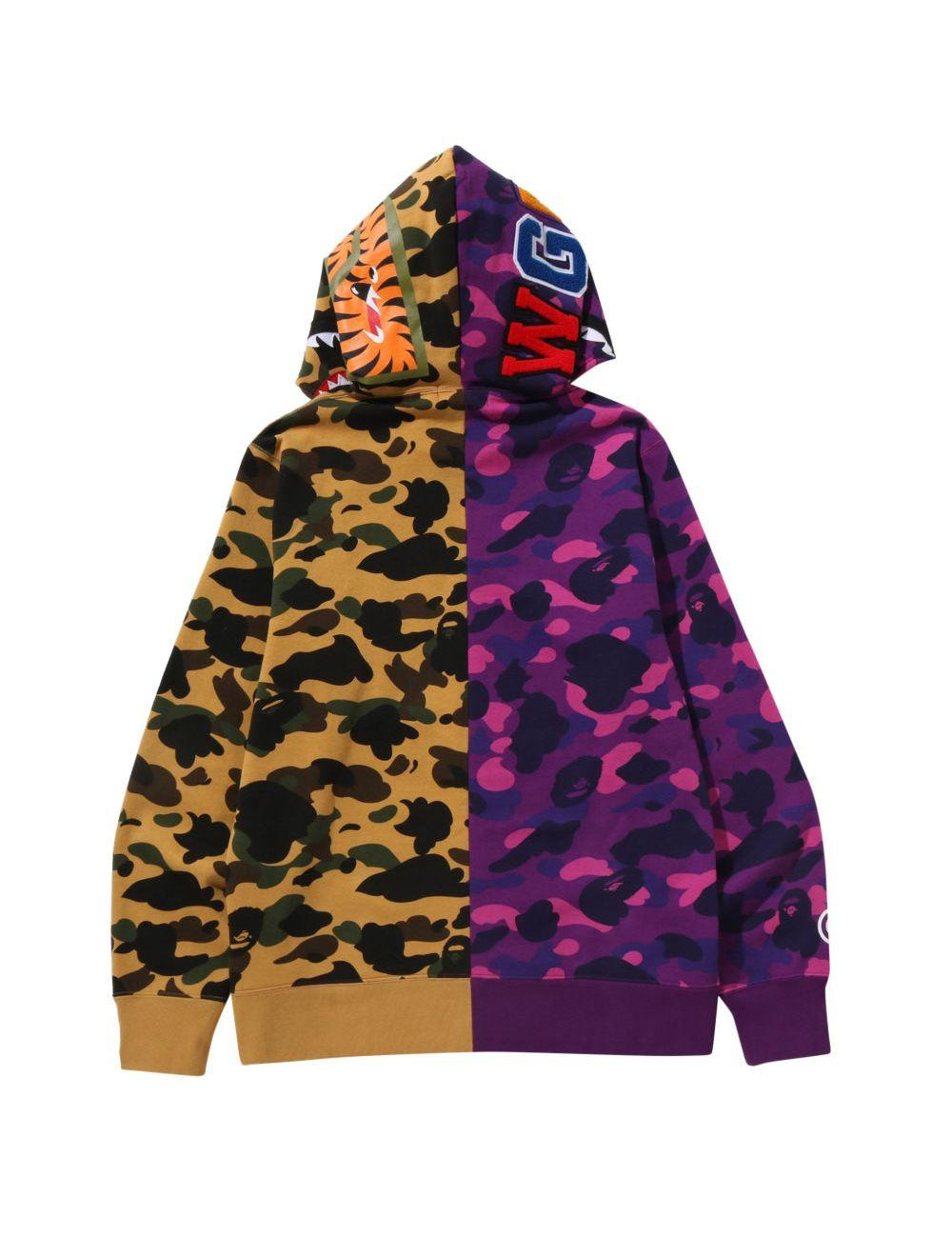 Felpa con zip intera e motivo mimetico con squalo in viola A bathing ape - uomo 