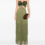 Abito lungo con frange in verde Bless - donna 