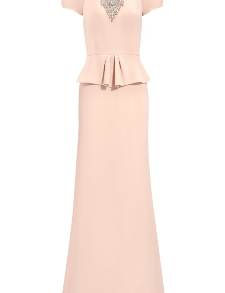 Abito lungo nocturne con cristalli in rosa Jenny packham - donna 