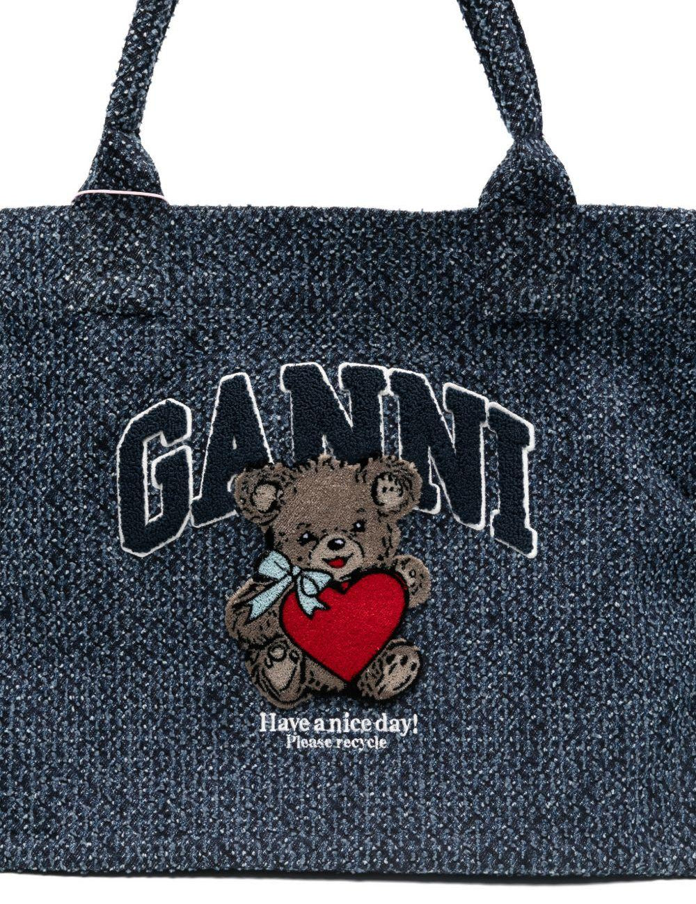 Borsa tote ricamo teddy in blu Ganni - donna 
