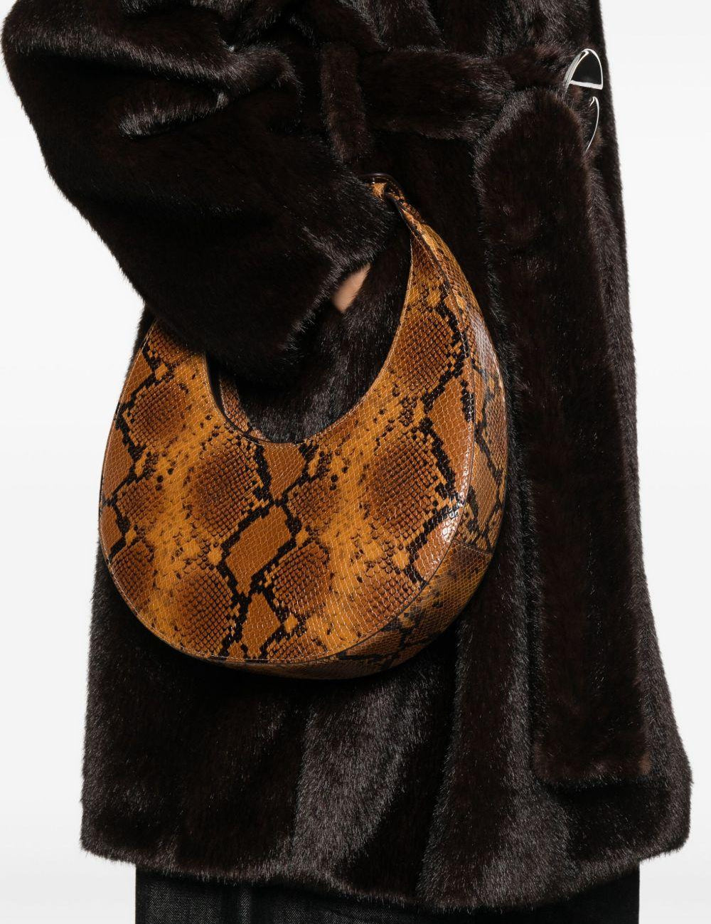 Borsa Moon con effetto pelle di serpente in marrone Staud - donna 