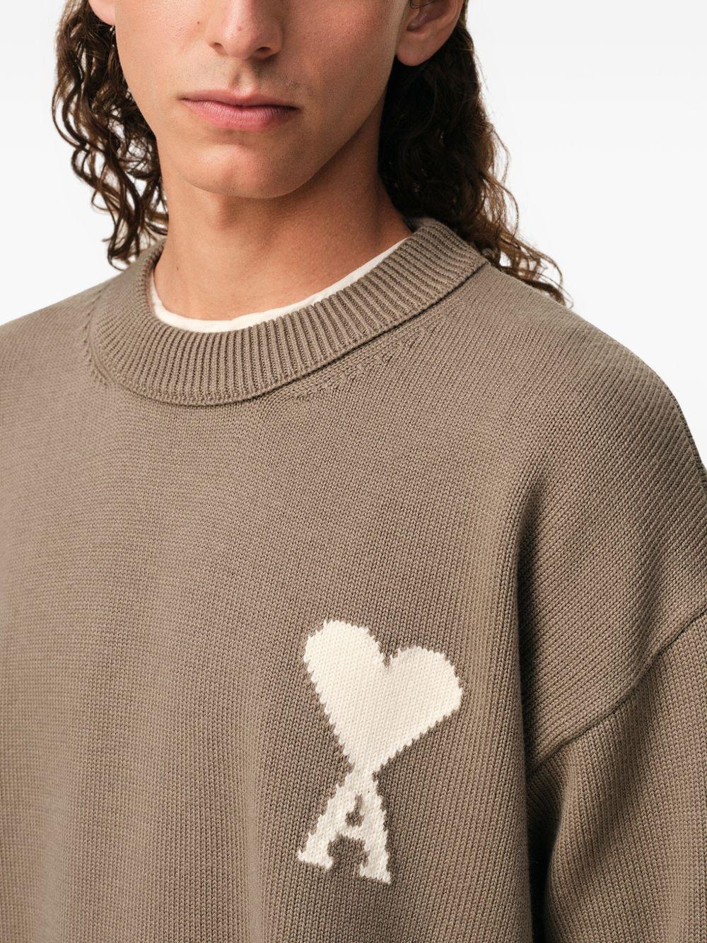Maglione girocollo in marrone Ami paris - uomo 