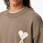 Maglione girocollo in marrone Ami paris - uomo 